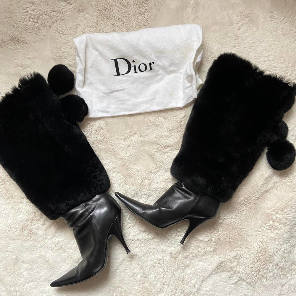Vintage Christian Dior Leather Knee High Boots with Fur And Dustbag size 6.5